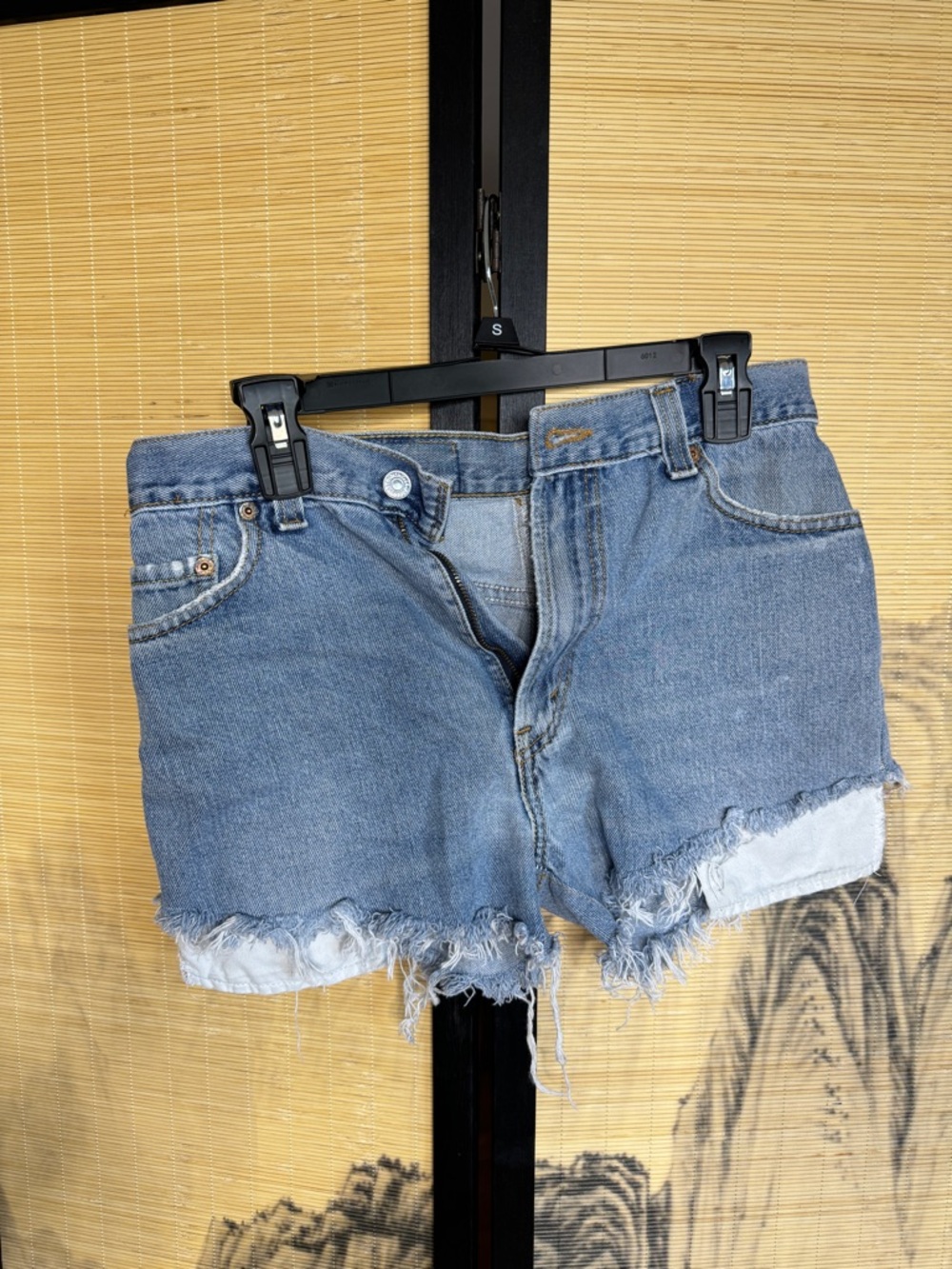 Levi's Medium Blue Distressed Denim Cutoff Shorts